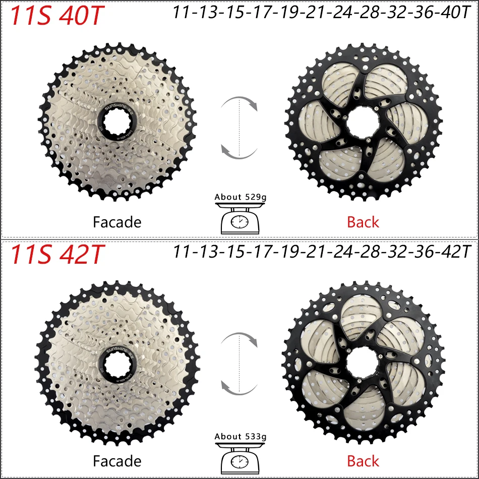 SUNSHINE Bicycle Cassette 8/9/10/11/12Speed Freewheel HG Structure Sprocket 32/36T/40T/42T/46T/50T/52T Flywheel For SHIMANO/SRAM