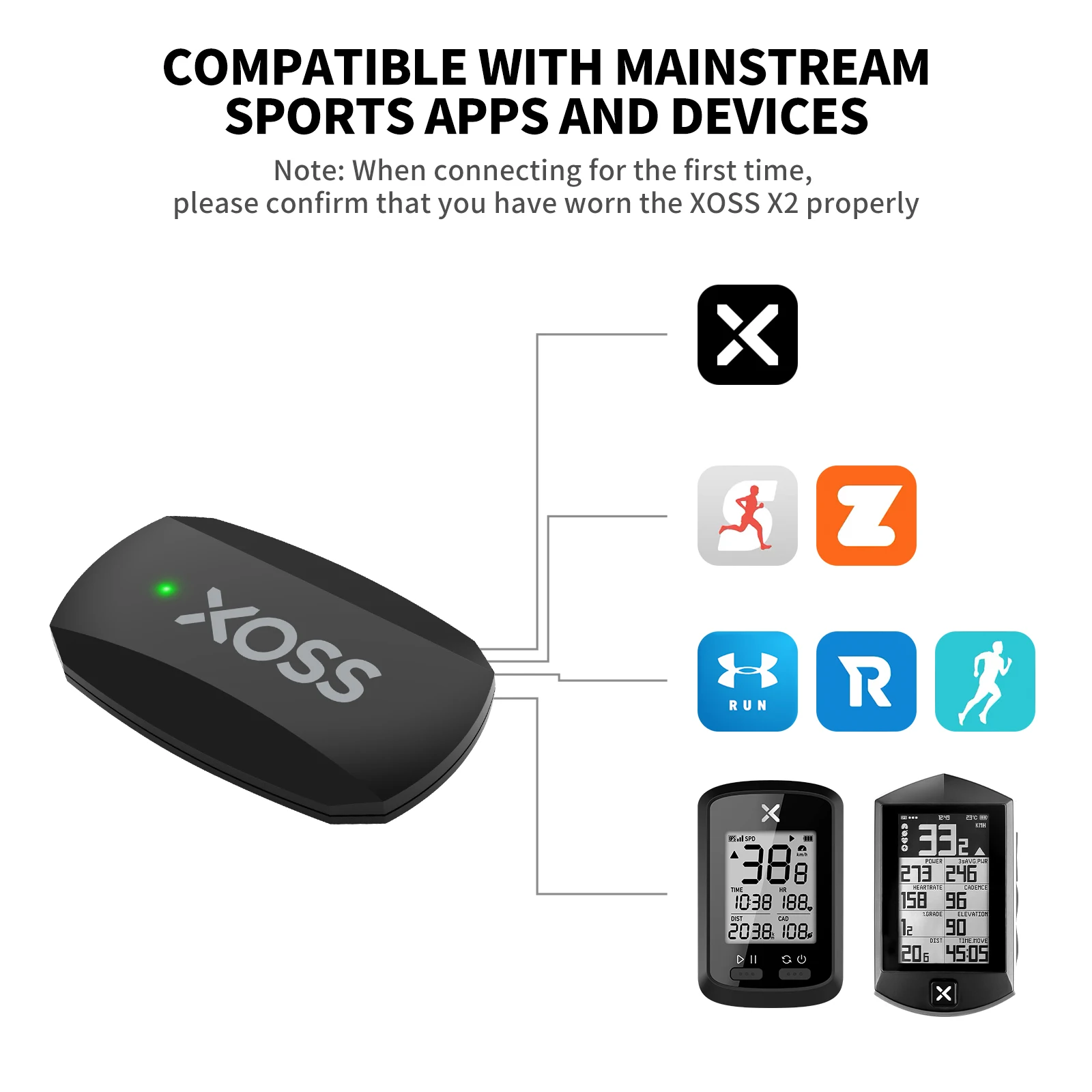 XOSS X2 Chest Strap Heart Rate Monitor for Cycling, Running, Hiking, Bluetooth ANT+ Wireless Health Fitness Smart Bicycle Sensor