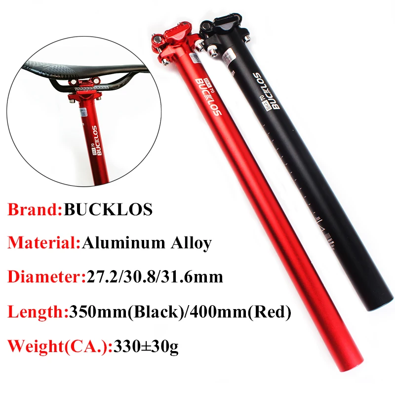 BUCKLOS 350/400mm Bicycle Seatpost 27.2/30.8/31.6mm Bike Seat Tube Aluminum Alloy Road MTB Saddle Post Durable Bike Saddle Tube