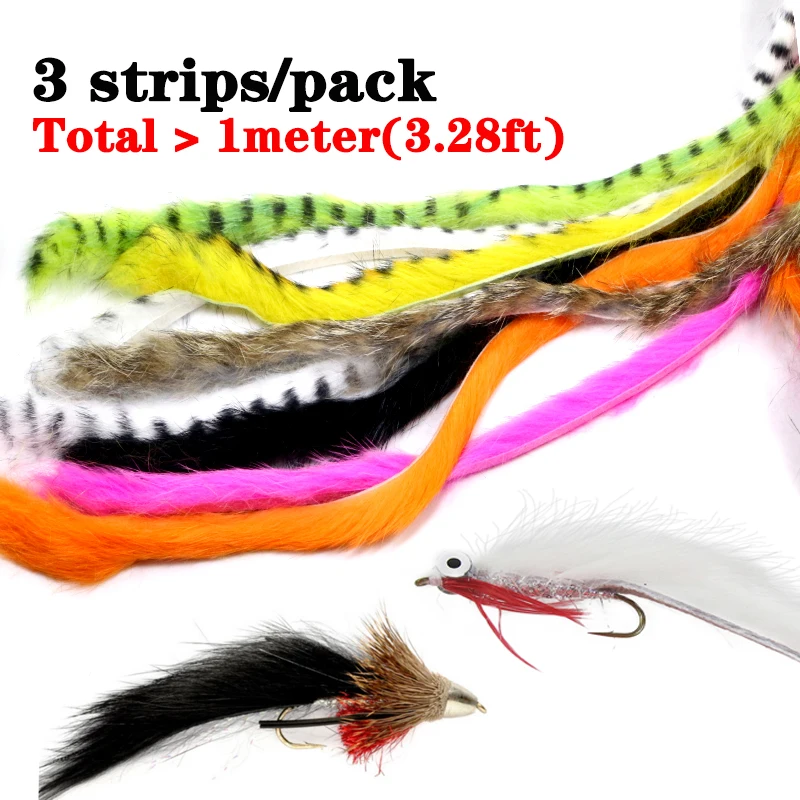 Royal Sissi 3strips Total One Meter Pack Fly Tying Zonker Rabbit Strips 3/5/8mm Zonker Pelt for Tying Zonker Streamer Fly Lure