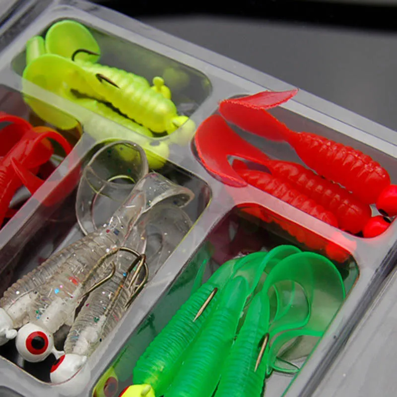21Pcs/Set Fishing Lures Set Artificial Swimbait Metal Jig Spoons Soft Lure Fishing Silicone Bait Fishing Tackle Accessories