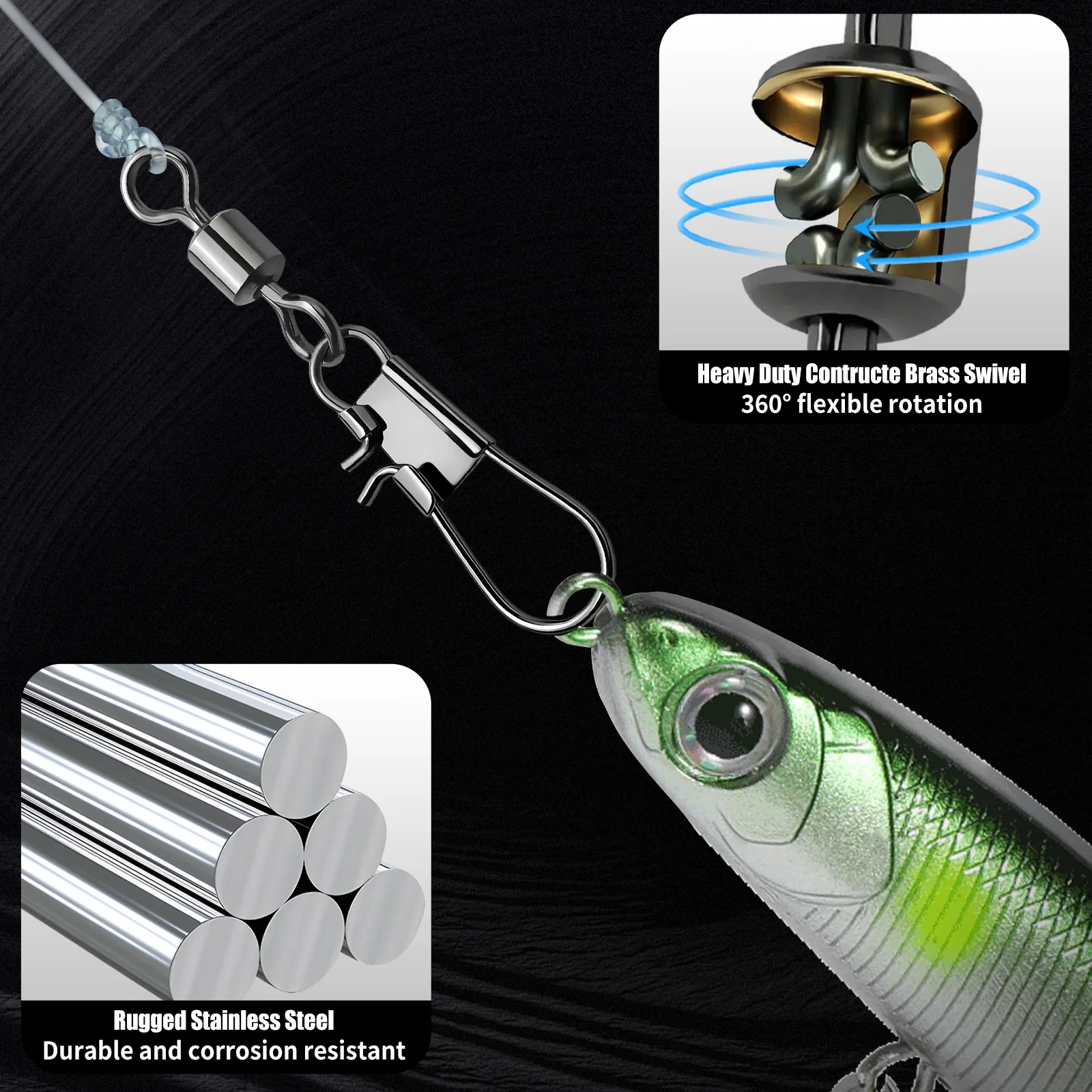 FishTrip Fishing Swivel Snap Interlock Snap with Rolling Swivel 50 100Pack Stainless Steel Cross Lock Snap Sea Fishing Connector
