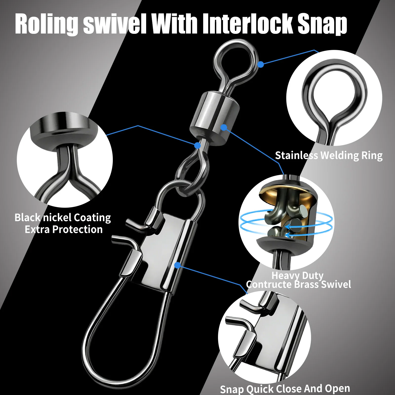 FishTrip Fishing Swivel Snap Interlock Snap with Rolling Swivel 50 100Pack Stainless Steel Cross Lock Snap Sea Fishing Connector