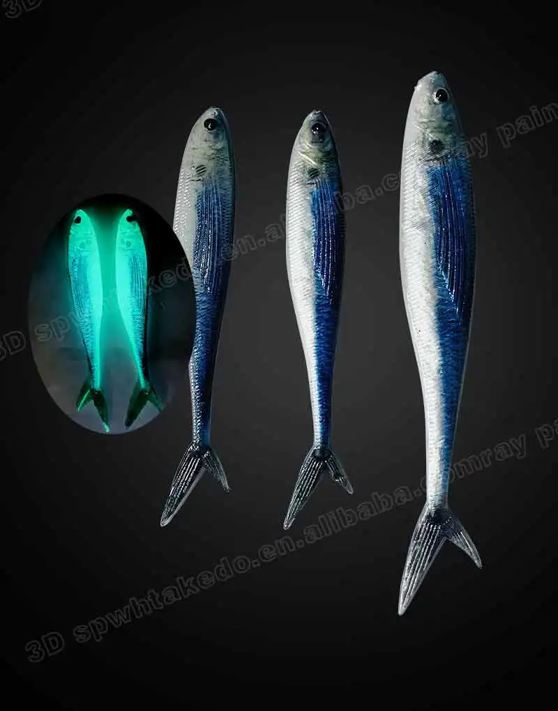 TAKEDO 3D Live Fish Painting Lure 12.5CM 16CM 19CM 34G Luminous Soft Fishing Bait Scissor Tail Fish For Tuna Bass Sea Fishing