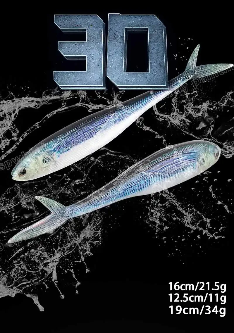 TAKEDO 3D Live Fish Painting Lure 12.5CM 16CM 19CM 34G Luminous Soft Fishing Bait Scissor Tail Fish For Tuna Bass Sea Fishing