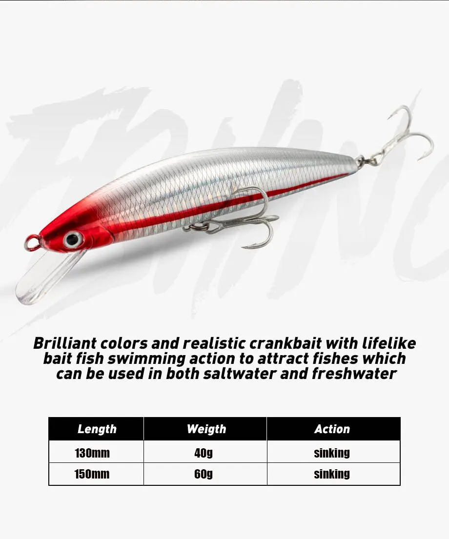 Fishing Lure Sinking Minnow 13cm 15cm 40g 60g Weight System Hard Lure Pesca Strong Treble Hooks Wobbler Jerkbait Swimbait Bait