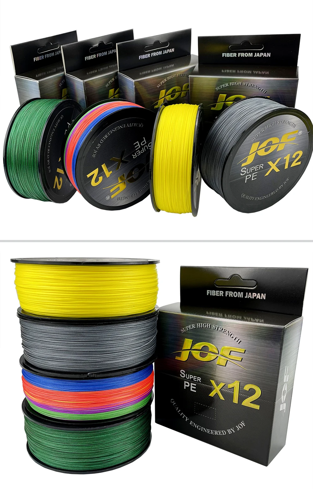 JOF Braided Fishing Line 12 Strands 9 Strands Multifilament PE Super Strong Japanese Line Carp 100M 300M 500M 20lb-92lb