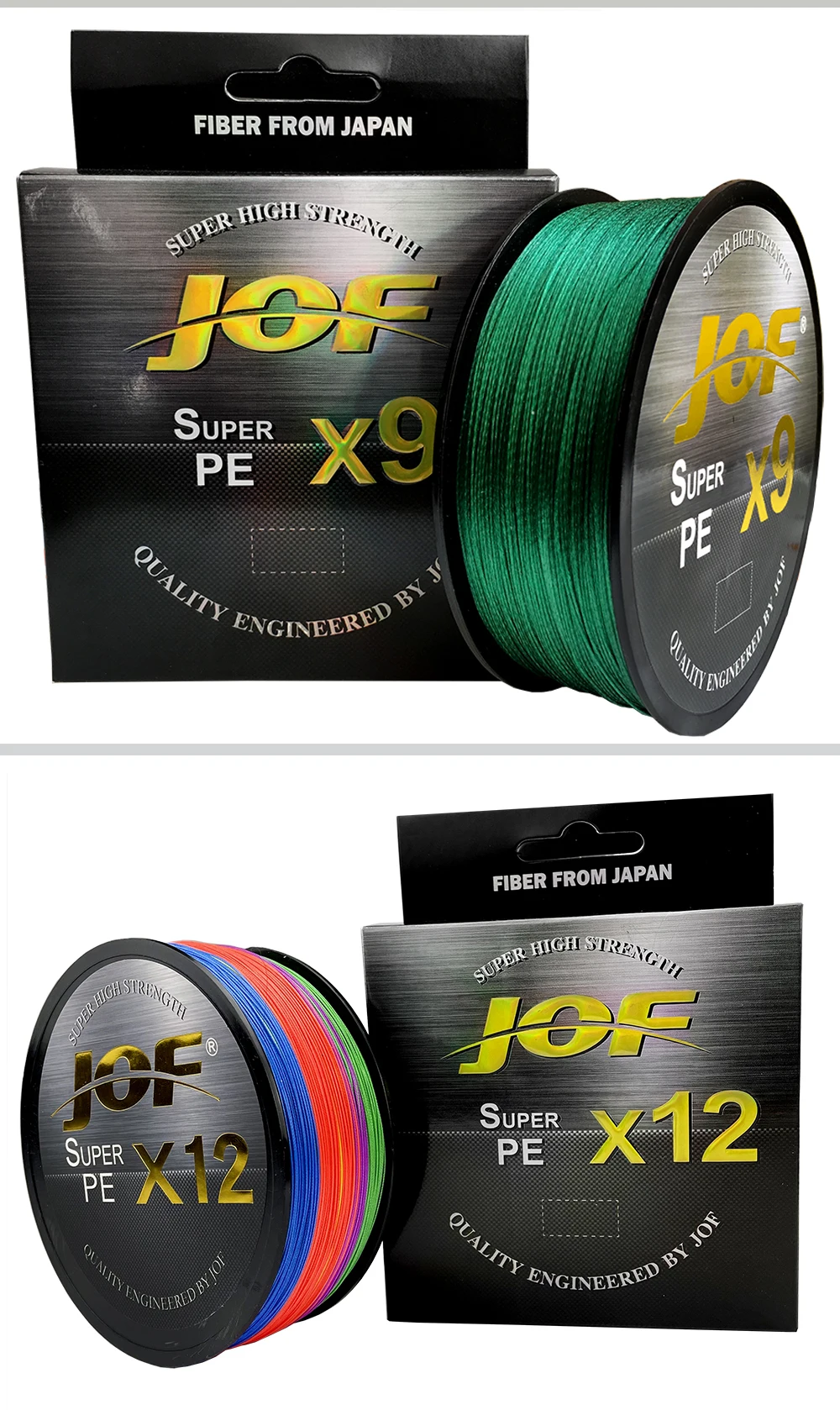 JOF Braided Fishing Line 12 Strands 9 Strands Multifilament PE Super Strong Japanese Line Carp 100M 300M 500M 20lb-92lb