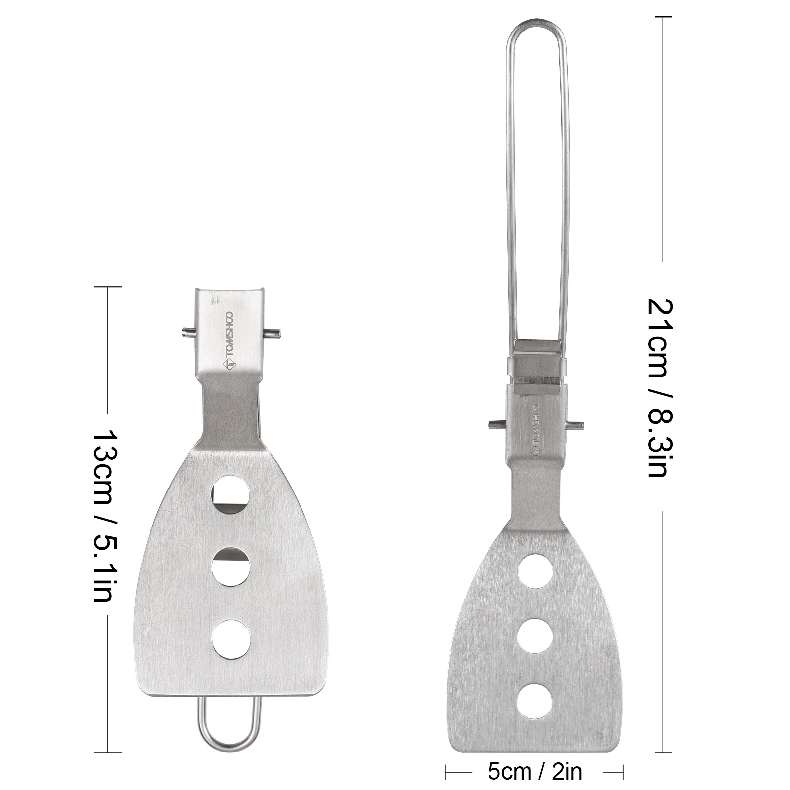 Tomshoo Stainless Steel Folding Spatula Turner for Outdoor Camping Hiking BBQ Picnic Cooking Mini Pancakes Bread Steak Flat