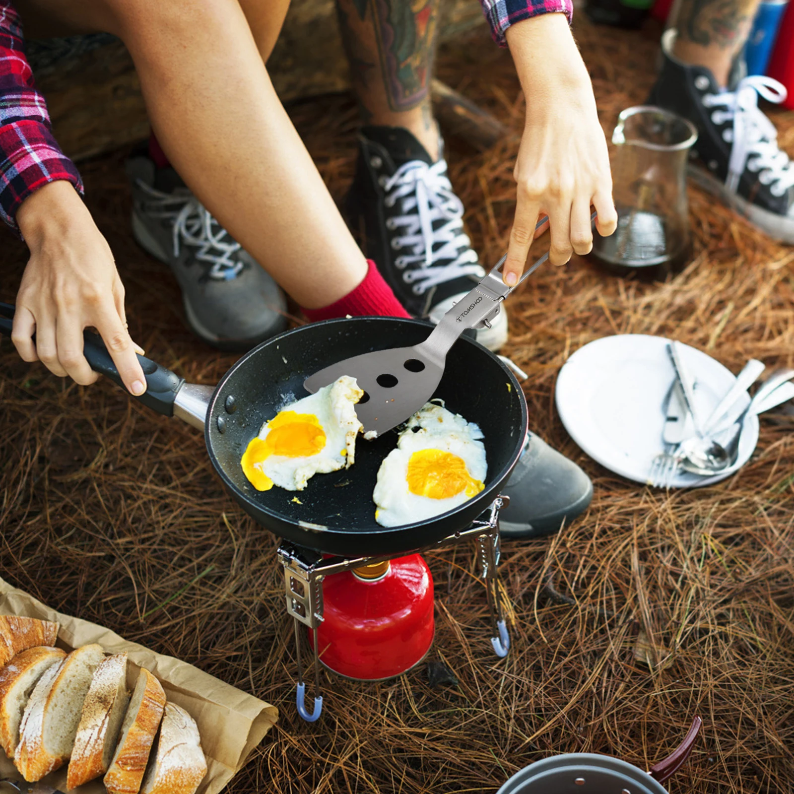 Tomshoo Stainless Steel Folding Spatula Turner for Outdoor Camping Hiking BBQ Picnic Cooking Mini Pancakes Bread Steak Flat