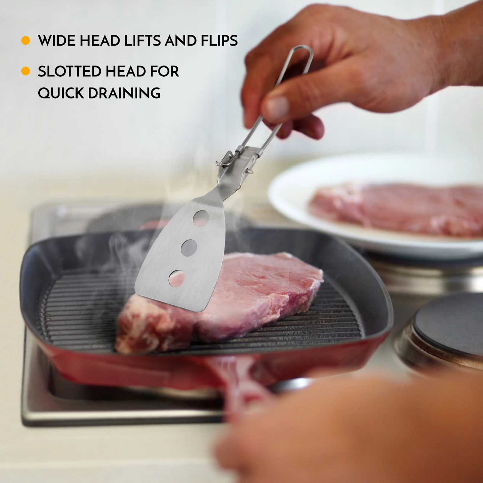 Tomshoo Stainless Steel Folding Spatula Turner for Outdoor Camping Hiking BBQ Picnic Cooking Mini Pancakes Bread Steak Flat