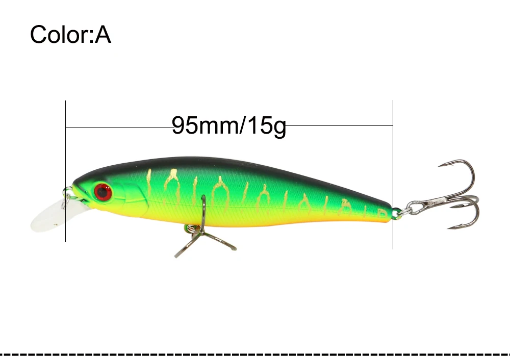 AI-SHOUYU Minnow Bait Hard Fishing Lure 95mm/15g Sinking Bait with 2 Treble Hook Crankbait Wobbler Pesca Fishing Tackle Leurre