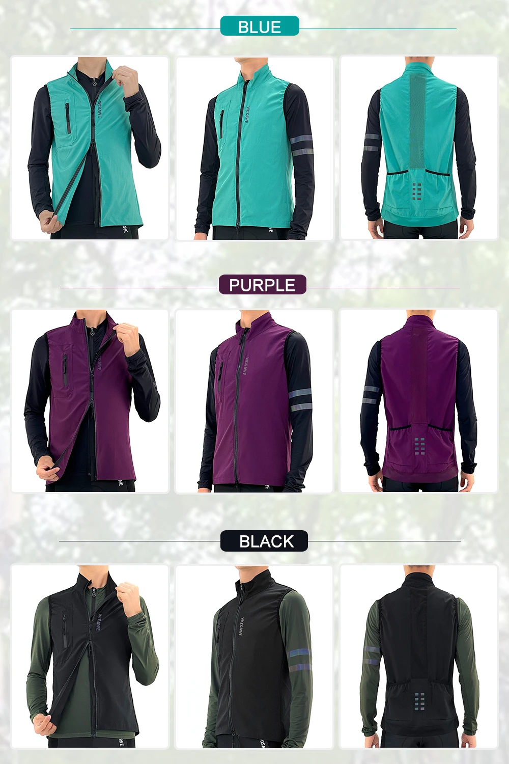 WOSAWE Ultralight Men's Cycling Windbreaker Windproof Jacket Bike Vest Water Resistant MTB Road Bicycle Long Jersey 2 Pockets