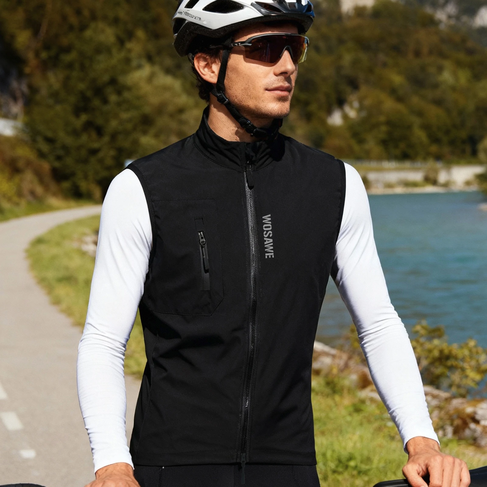 WOSAWE Ultralight Men's Cycling Windbreaker Windproof Jacket Bike Vest Water Resistant MTB Road Bicycle Long Jersey 2 Pockets