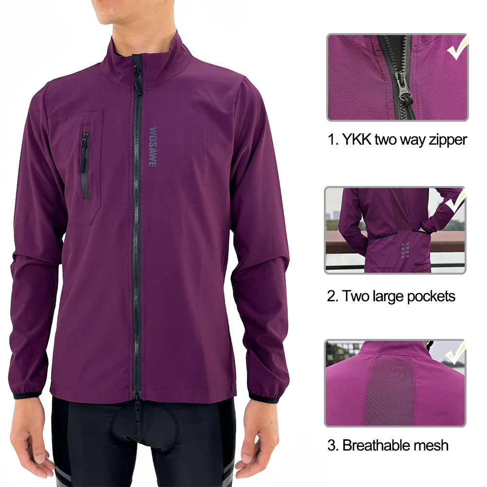 WOSAWE Ultralight Men's Cycling Windbreaker Windproof Jacket Bike Vest Water Resistant MTB Road Bicycle Long Jersey 2 Pockets