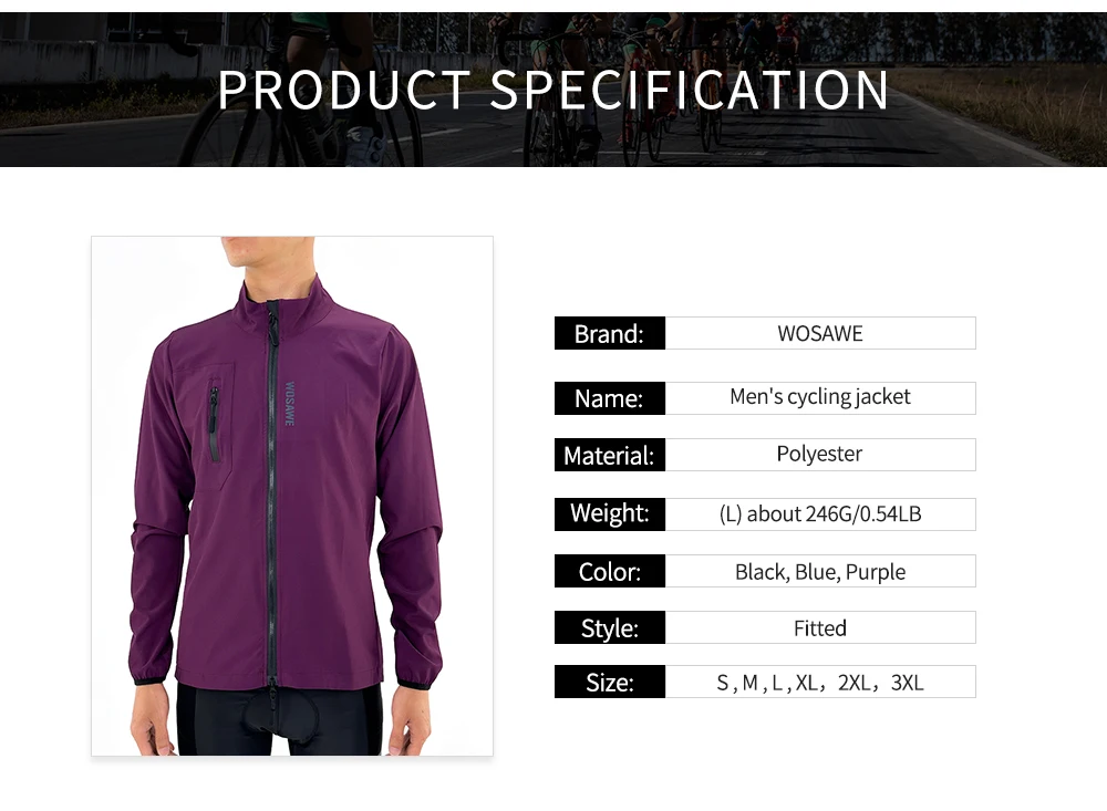 WOSAWE Ultralight Men's Cycling Windbreaker Windproof Jacket Bike Vest Water Resistant MTB Road Bicycle Long Jersey 2 Pockets