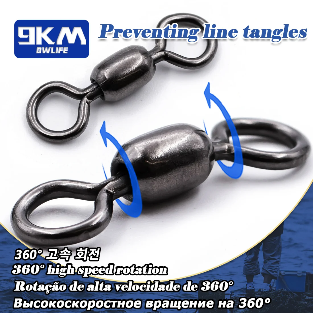 9KM Crane Swivels 50~200Pcs Fishing Barrel Swivel Line Hook Connector Brass with Stainless Rings Saltwater Freshwater 29-525LBs