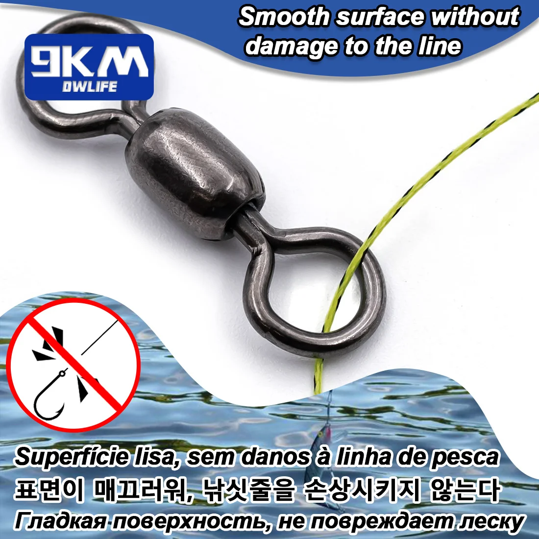 9KM Crane Swivels 50~200Pcs Fishing Barrel Swivel Line Hook Connector Brass with Stainless Rings Saltwater Freshwater 29-525LBs