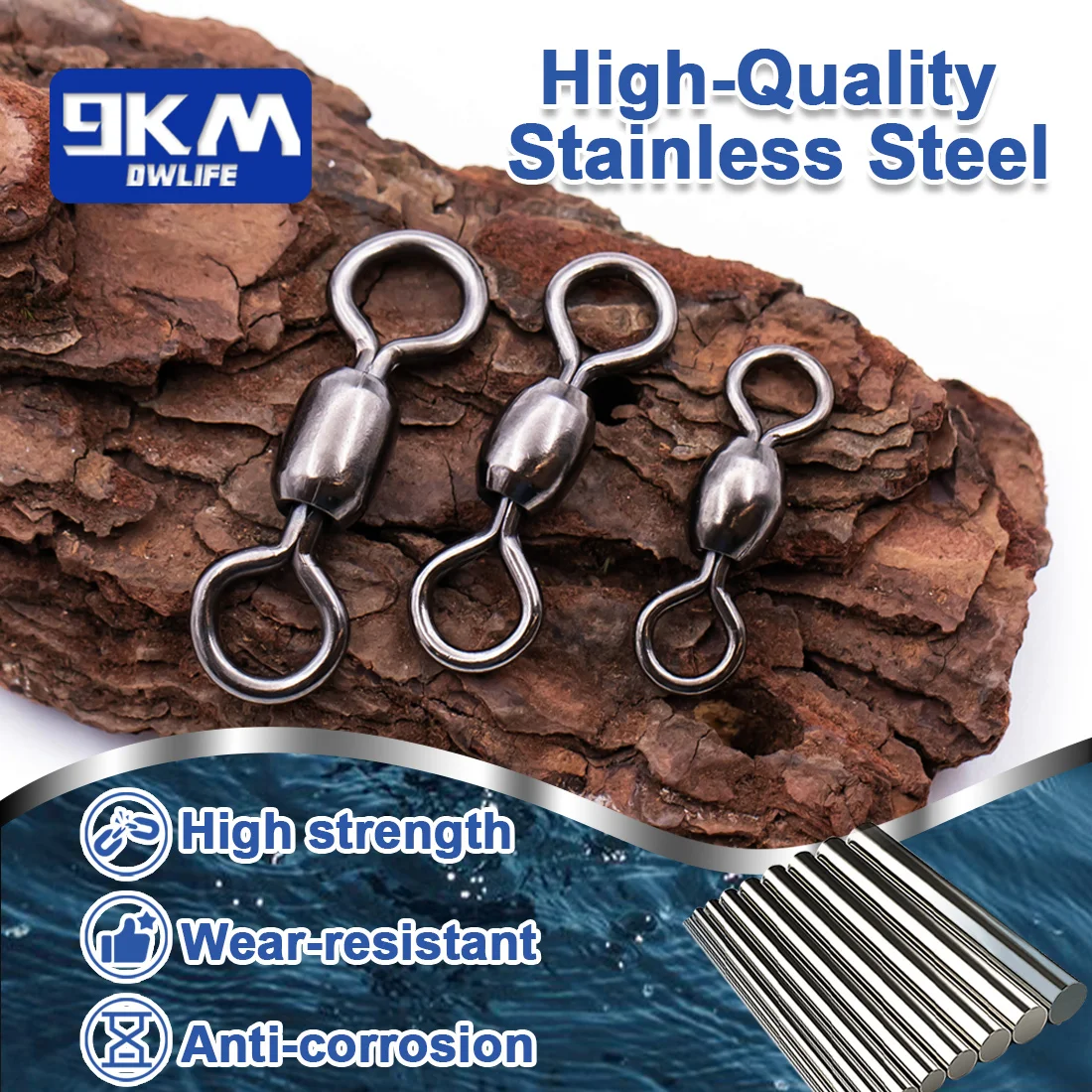 9KM Crane Swivels 50~200Pcs Fishing Barrel Swivel Line Hook Connector Brass with Stainless Rings Saltwater Freshwater 29-525LBs