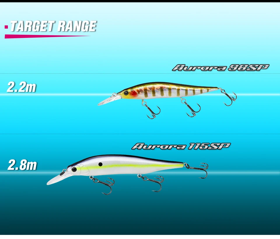 TSURINOYA 98SP Suspending Minnow Fishing Lure AURORA 98mm 10g Max 2.2m  Long Casting Bass Pike Jerkbait Hard Bait