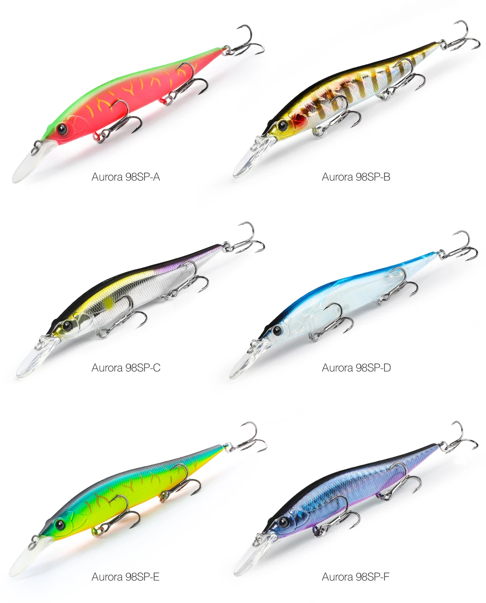 TSURINOYA 98SP Suspending Minnow Fishing Lure AURORA 98mm 10g Max 2.2m  Long Casting Bass Pike Jerkbait Hard Bait