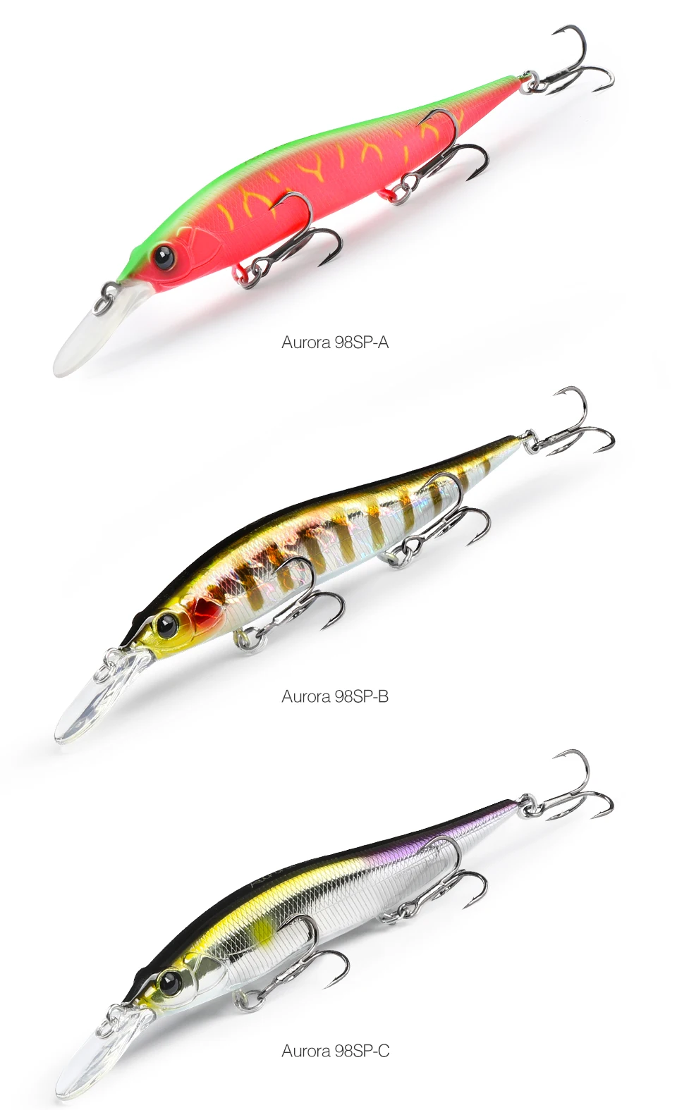 TSURINOYA 98SP Suspending Minnow Fishing Lure AURORA 98mm 10g Max 2.2m  Long Casting Bass Pike Jerkbait Hard Bait