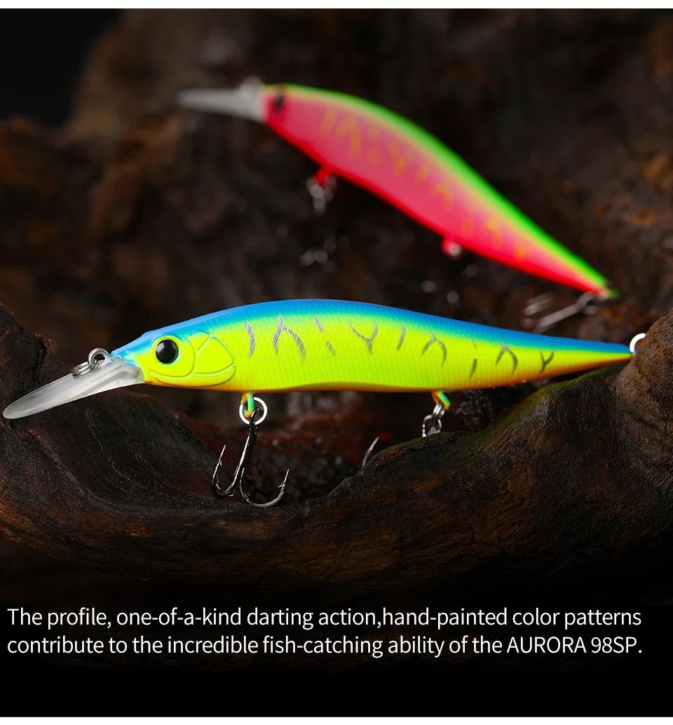 TSURINOYA 98SP Suspending Minnow Fishing Lure AURORA 98mm 10g Max 2.2m  Long Casting Bass Pike Jerkbait Hard Bait