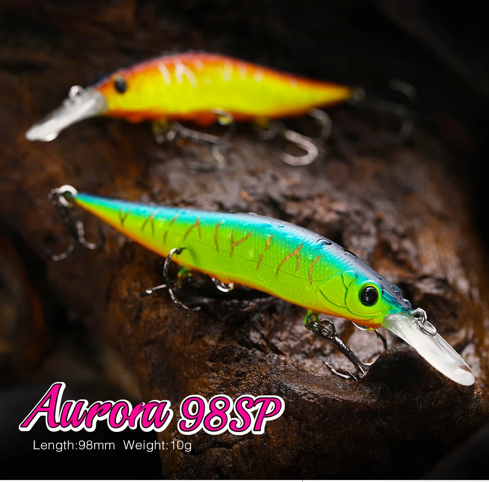 TSURINOYA 98SP Suspending Minnow Fishing Lure AURORA 98mm 10g Max 2.2m  Long Casting Bass Pike Jerkbait Hard Bait