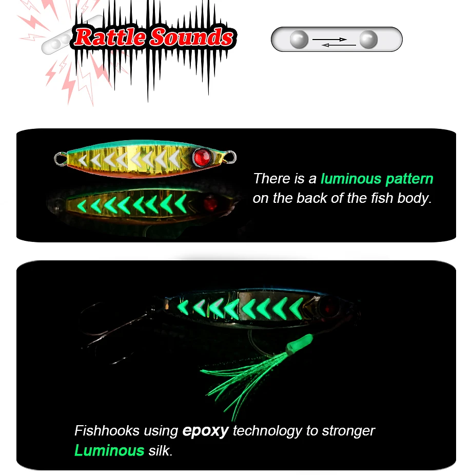 FJORD Rattle Metal Jig Fishing Lure 40g 60g 80g Night Light Jigging Shore Casting Swimbait New 2023 Sea Saltwater Fishing Tackle
