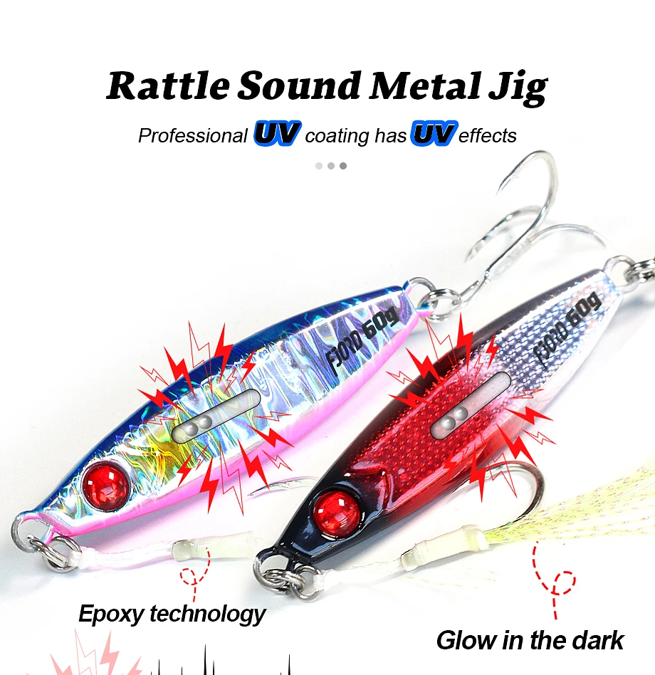 FJORD Rattle Metal Jig Fishing Lure 40g 60g 80g Night Light Jigging Shore Casting Swimbait New 2023 Sea Saltwater Fishing Tackle
