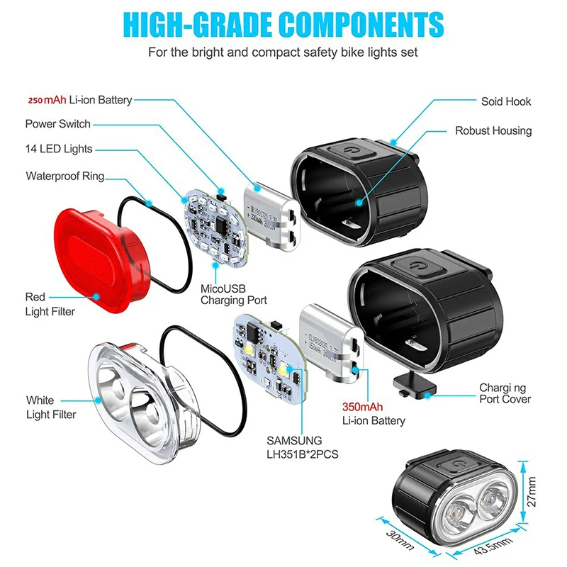 BUCKLOS Bike Lighting Front/Rear/Set Lights Bicycle Lamp Led Cycling Light Bike Lighting for Bicycle MTB Front Taillight Lantern
