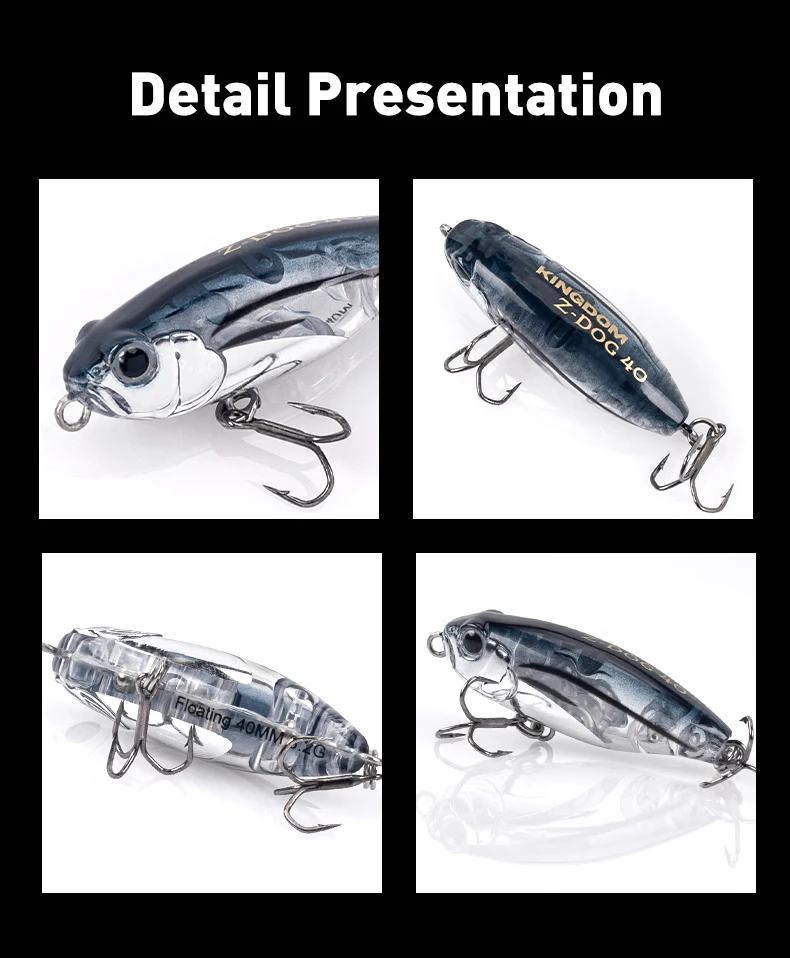 Kingdom Z-Dog Floating Pencil Fishing Lures 40mm 3.2g Stickbait Topwater Surface Walk The Dog Hard Baits Wobblers For Bass Pike