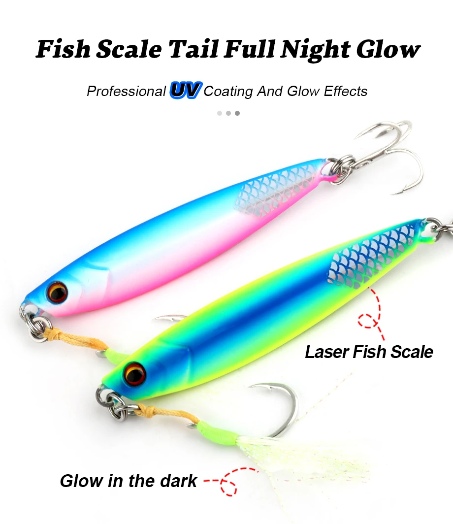 FJORD Flat Slow Glow Metal Jig Lead Fishing Lure Saltwter 20g 30g 40g 60g Shore Casting Artificial Bait Hooks Fishing Tackle
