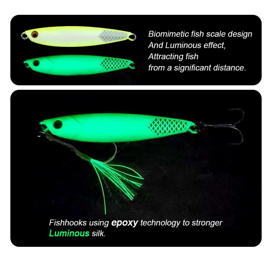 FJORD Flat Slow Glow Metal Jig Lead Fishing Lure Saltwter 20g 30g 40g 60g Shore Casting Artificial Bait Hooks Fishing Tackle