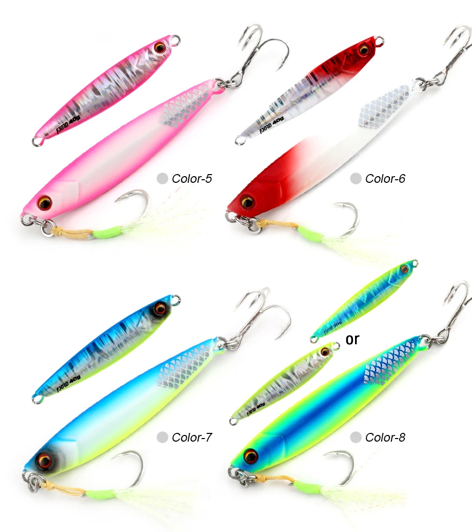 FJORD Flat Slow Glow Metal Jig Lead Fishing Lure Saltwter 20g 30g 40g 60g Shore Casting Artificial Bait Hooks Fishing Tackle