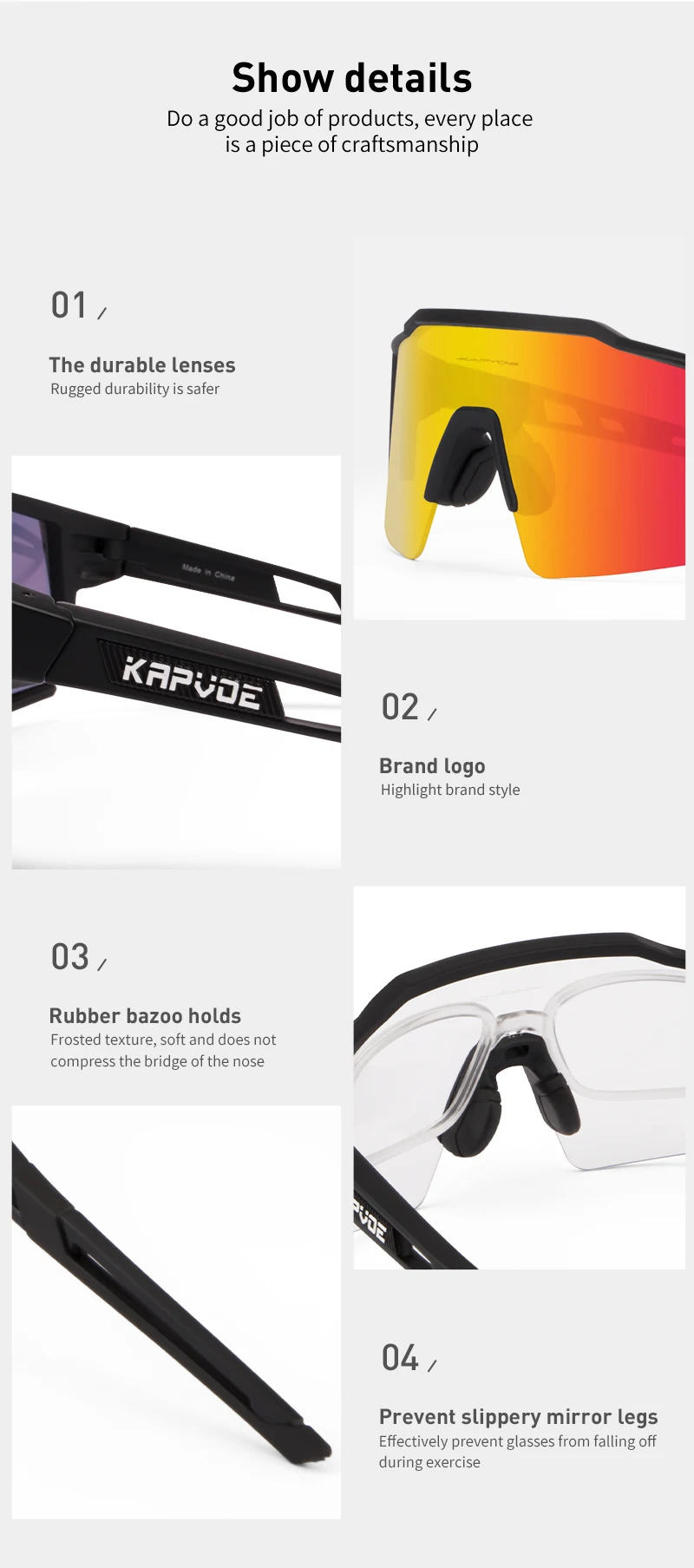 Kapvoe Bike Sunglasses Cycling Glasses for Man MTB Goggles Women Outdoor Camping Hiking Sports UV400 Riding Bicycle Eyewear