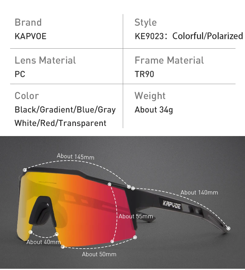 Kapvoe Bike Sunglasses Cycling Glasses for Man MTB Goggles Women Outdoor Camping Hiking Sports UV400 Riding Bicycle Eyewear