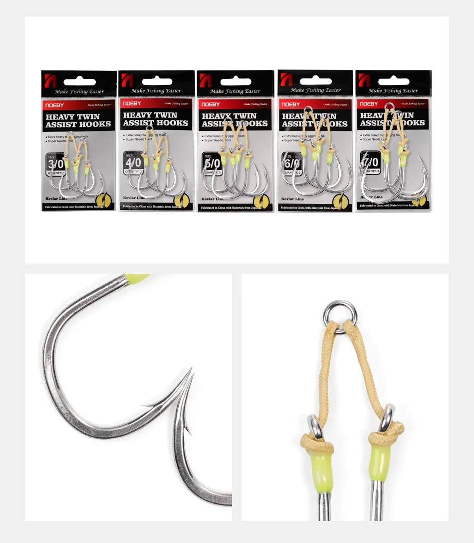 Noeby Heavy Duty Twin Assist Metal Jig Hook Large Target With Shore Jigs Super Needle Point Sharp High Strength Sea Fishing Hook