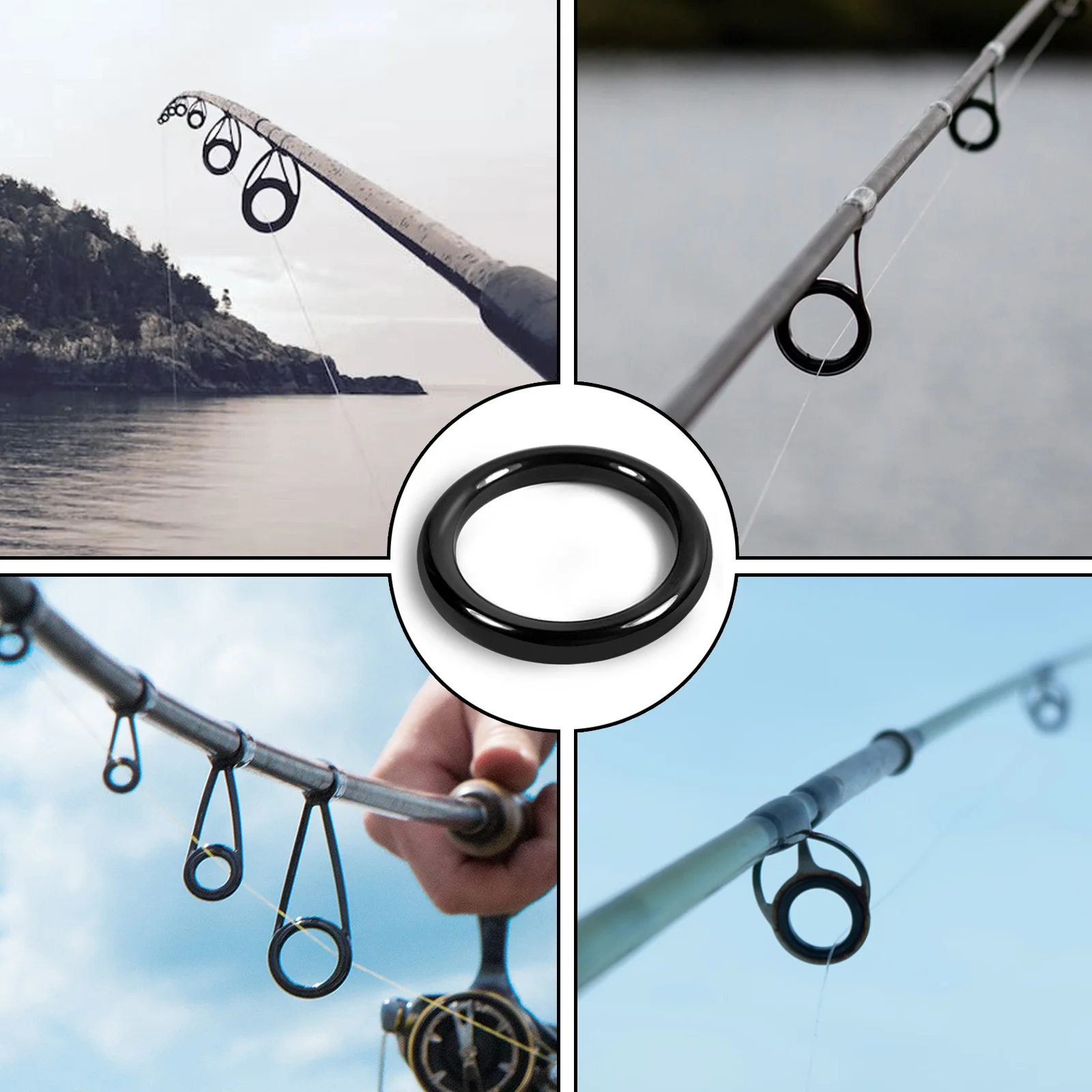 Fishing Rod Guides Ring 10Pcs~100Pcs Wear Resistant Ceramic Guide Ring Rod Repair Replacement Kit Alconite Ring Black 6mm~47.3mm