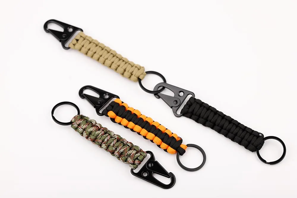 Paracord Keychain Military Braided Core Rope Carabiner Bottle Opener Outdoor Emergency Knot Survival Tools for Camping Hiking