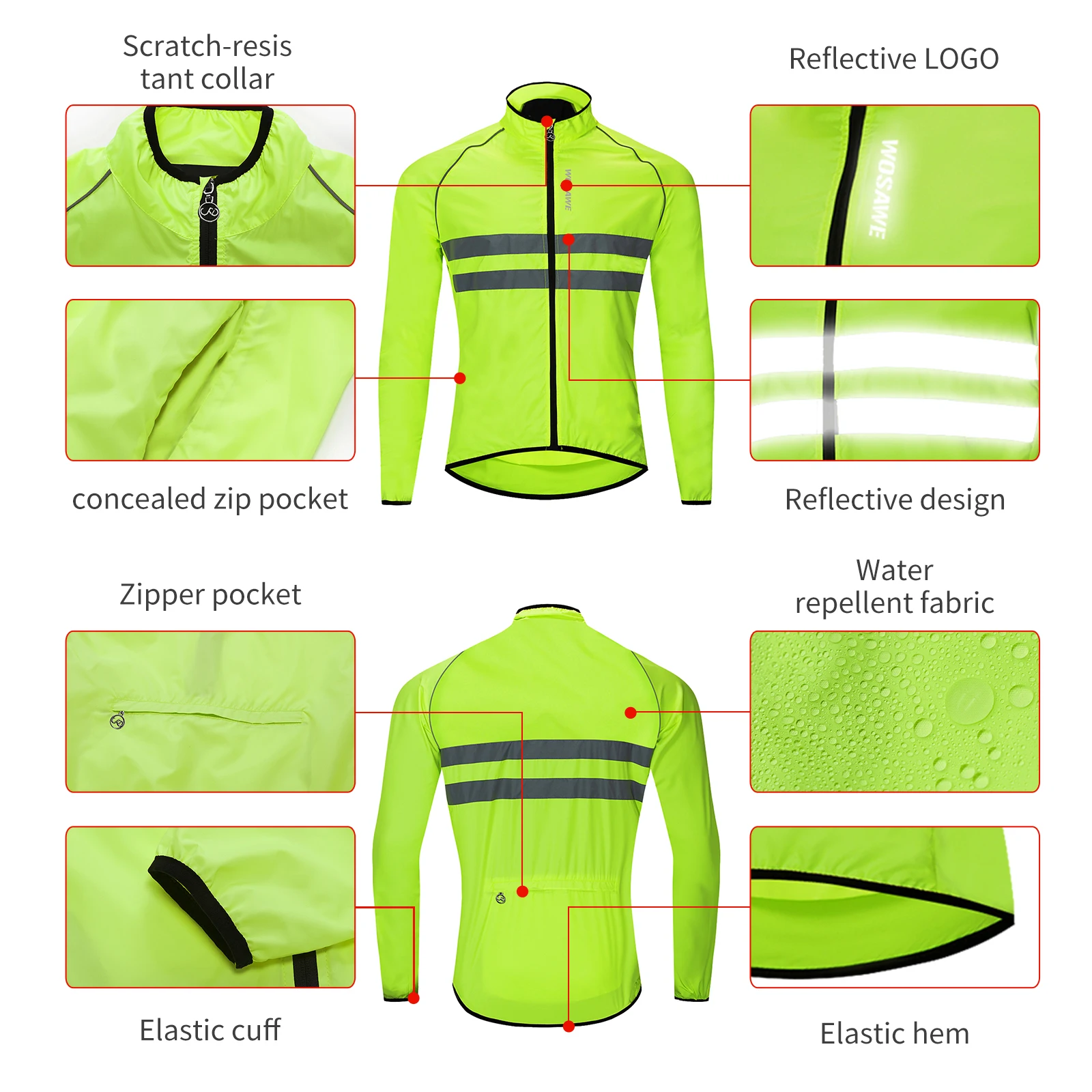 WOSAWE Men Cycling Windbreaker MTB Bicycle Long Sleeve Coat Water Resistant Outdoor Sport Jersey Bike Jacket Cycling Clothing