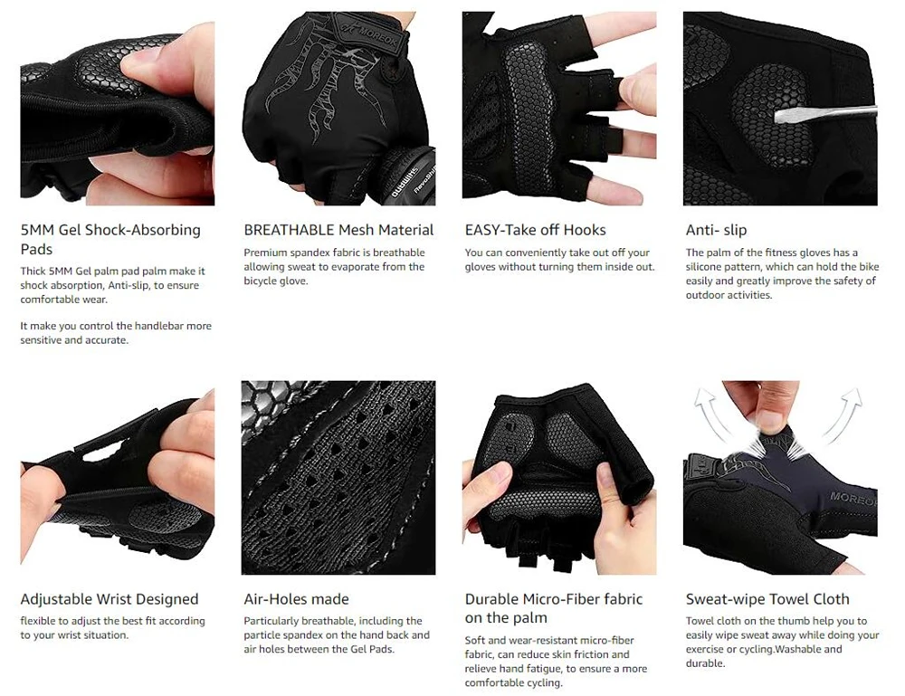 Cycling Gloves Bike Gloves 5MM Gel Pad Biking Gloves Half Finger Road MTB Bicycle Gloves for Workout/Motorcycle/Training/Outdoor
