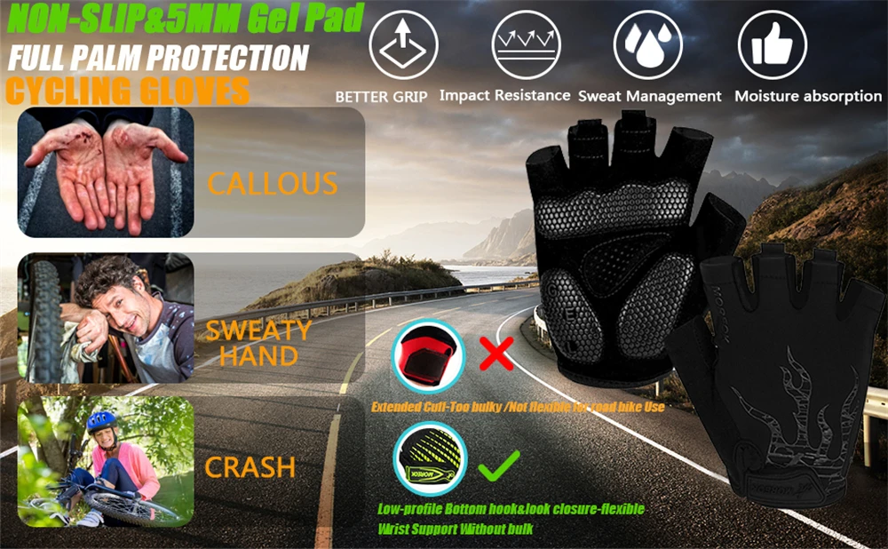 Cycling Gloves Bike Gloves 5MM Gel Pad Biking Gloves Half Finger Road MTB Bicycle Gloves for Workout/Motorcycle/Training/Outdoor