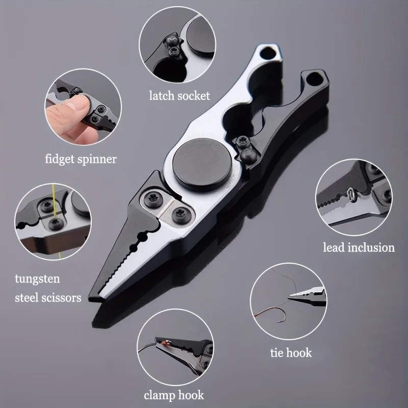 1 PCS Durable Aluminum Alloy Fishing Pliers with Gyro and Tungsten Steel Blade for Easy Catches Fishing Equipment Fishing Tools