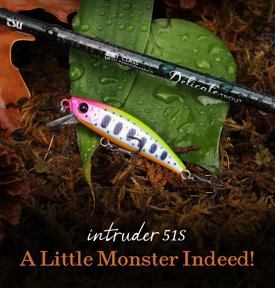 TSURINOYA Intruder 51S Sinking Minnow Stream Fishing Lure 51mm 5.8g Artificial Hard Bait For Trout Ajing Jerkbait River Baits