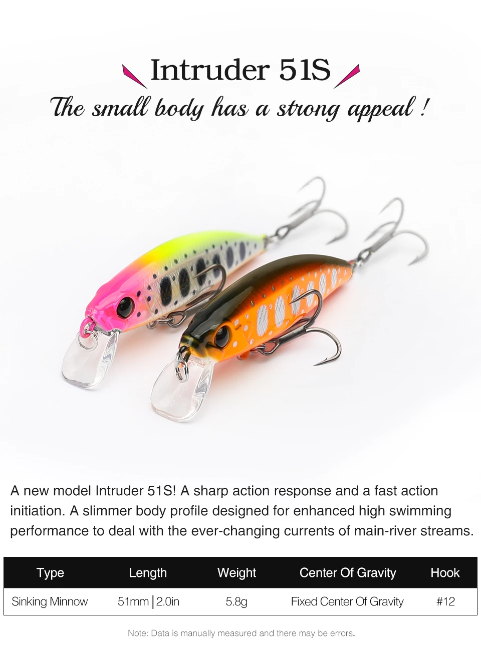TSURINOYA Intruder 51S Sinking Minnow Stream Fishing Lure 51mm 5.8g Artificial Hard Bait For Trout Ajing Jerkbait River Baits