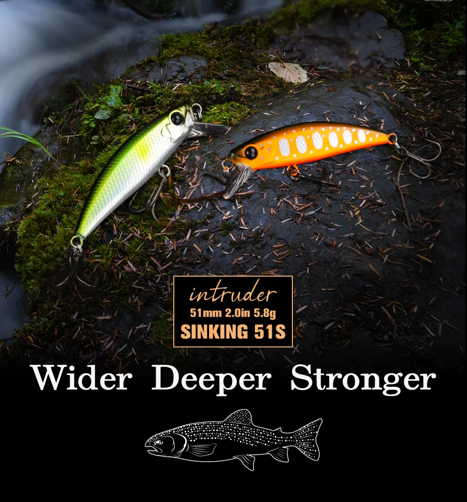 TSURINOYA Intruder 51S Sinking Minnow Stream Fishing Lure 51mm 5.8g Artificial Hard Bait For Trout Ajing Jerkbait River Baits