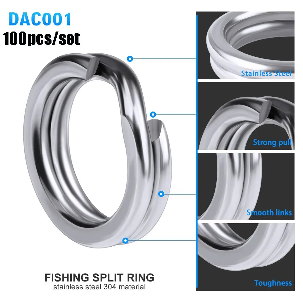 100pcs Stainless Steel 3#-8# Fishing Split Rings for Crank Hard Bait Silver Double Loop Split Open Carp Tool Fishing Accessories