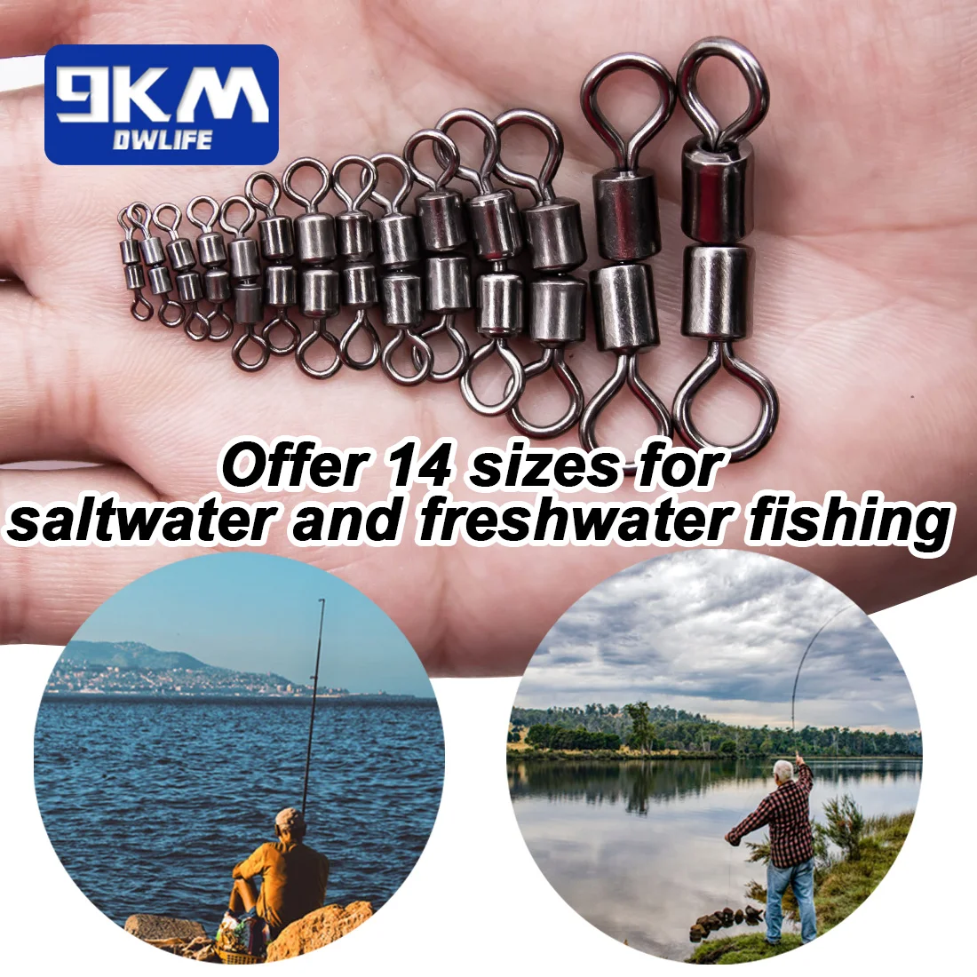Double Joint Rolling Fishing Swivel 15~60Pcs Stainless Steel Saltwater Fishing Swivels High Speed Eight-Character Ring Connector