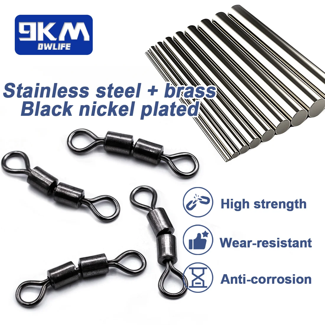 Double Joint Rolling Fishing Swivel 15~60Pcs Stainless Steel Saltwater Fishing Swivels High Speed Eight-Character Ring Connector